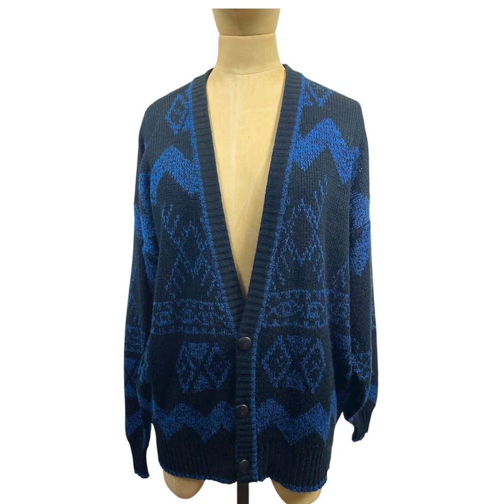 VTG Fair Isle Ski Cardigan Grandpa 90s Eclectic Winter Retro Men Bold Graphic